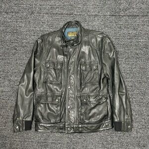 Lucky Brand Jacket Men Medium Black Leather Full Zip Bomber Chin Strap Biker